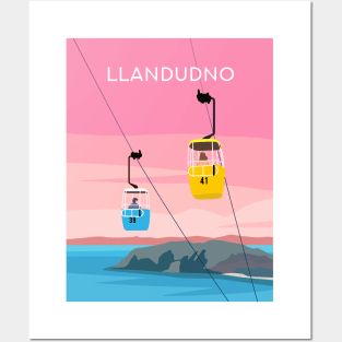 Llandudno Cable Cars - The Great Orme, North Wales in Pink Posters and Art